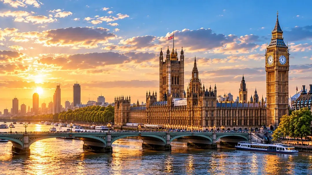 Conceptual artwork showing the Palace of Westminster at sunset, representing the public-sector setting of the NHS COVID-19 contact tracing application governance case study.
